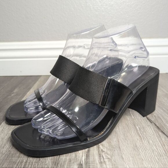 Vintage Nine West Esmeralda Black strappy square toe block heel sandal women 7.5 - Picture 4 of 8